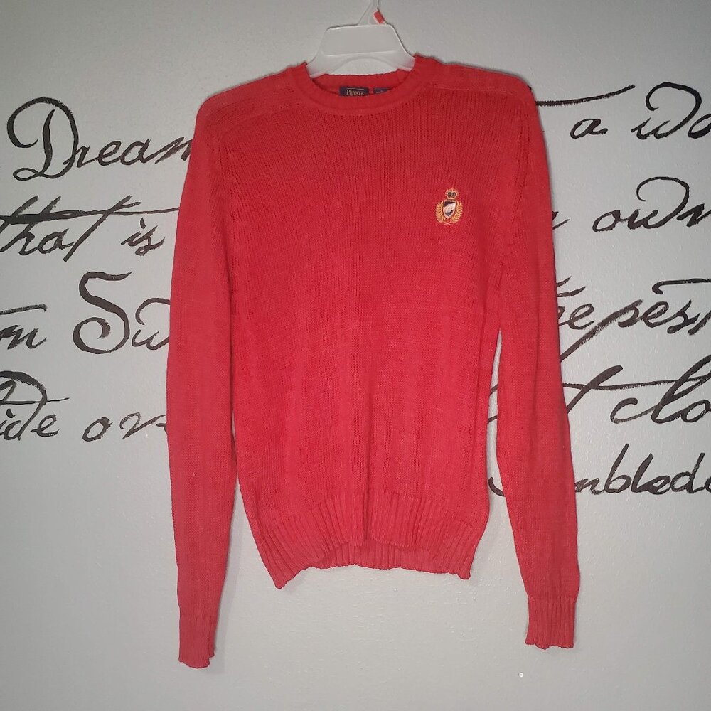Vintage Red 80s Preppy Style Private Club Knit Crew Neck Sweater, L